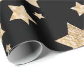 Champagner Gold Glitzer funkeln Sternenmuster schw Geschenkpapier (Rolleneckpunkt)
