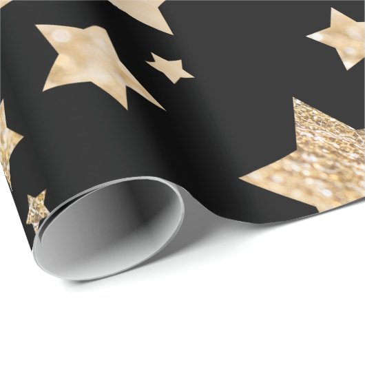 Champagner Gold Glitzer funkeln Sternenmuster schw Geschenkpapier (Rolleneckpunkt)