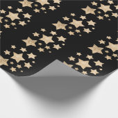 Champagner Gold Glitzer funkeln Sternenmuster schw Geschenkpapier (Ecke)