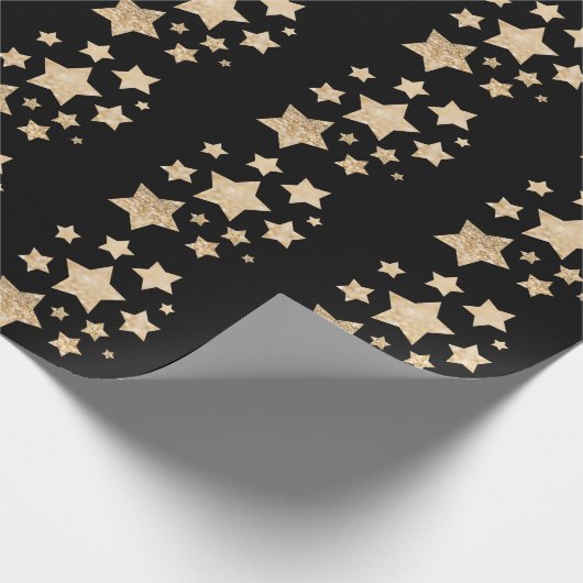 Champagner Gold Glitzer funkeln Sternenmuster schw Geschenkpapier (Ecke)