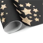 Champagner Gold Glitzer funkeln Sternenmuster schw Geschenkpapier (Rolleneckpunkt)