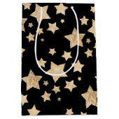 Champagner Gold Glitzer funkeln Sternenmuster schw Mittlere Geschenktüte (Vorderseite)