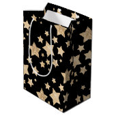 Champagner Gold Glitzer funkeln Sternenmuster schw Mittlere Geschenktüte (Rückseite Schrägansicht)