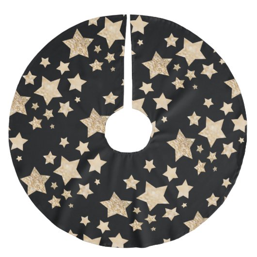 Champagner Gold Glitzer funkeln Sternenmuster schw Polyester Weihnachtsbaumdecke (Vorderseite)