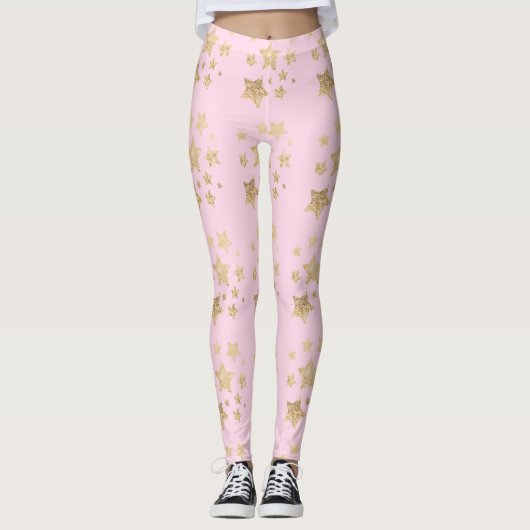 Champagner gold Glitzer Glitzern Stars leicht rosa Leggings (Vorderseite)
