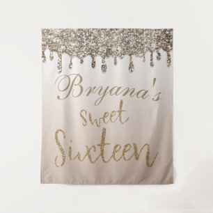 Champagner Gold Glitzer Tropfen Glam Sweet 16 Hint Wandteppich