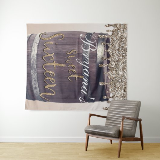 Champagner Gold Glitzer Tropfen Glam Sweet 16 Hint Wandteppich (Beispiel (Horizontal))