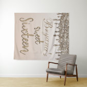 Champagner Gold Glitzer Tropfen Glam Sweet 16 Hint Wandteppich (Beispiel (Horizontal))