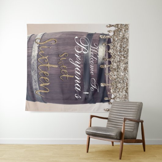 Champagner Gold Glitzer Tropfen Rustikales Glam Sw Wandteppich (Beispiel (Horizontal))