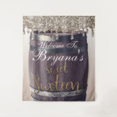 Champagner Gold Glitzer Tropfen Rustikales Glam Sw Wandteppich (Vorderseite)