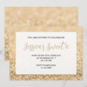 Champagner Gold Glitzern Sweet 16 elegante Schrift Einladung (Vorne/Hinten)