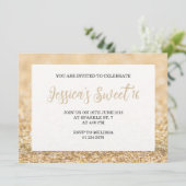 Champagner Gold Glitzern Sweet 16 elegante Schrift Einladung (Stehend Vorderseite)