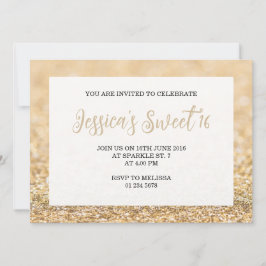 Champagner Gold Glitzern Sweet 16 elegante Schrift Einladung