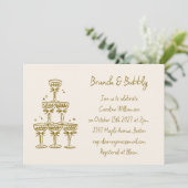 Champagner Gold handgeschriebener Brunch Bubbly Du Einladung (Stehend Vorderseite)