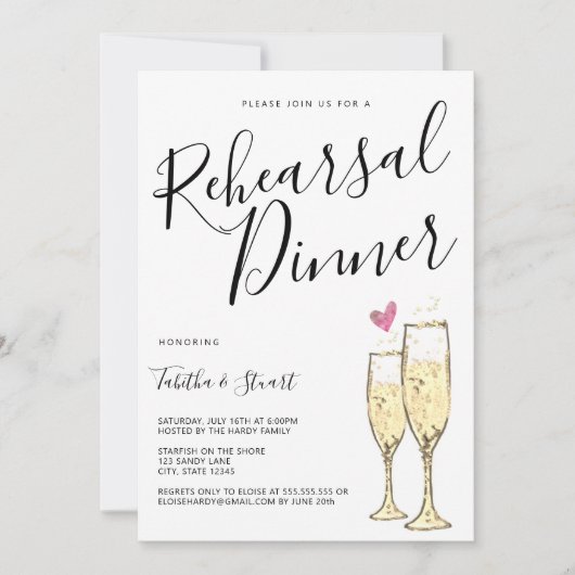 Champagner Gold Herzlich Probe Abendessen Einladung (Vorderseite)