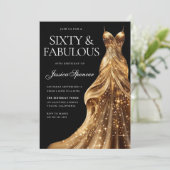 Champagner Gold Kleid Fabulous Black 60. Geburtsta Einladung (Stehend Vorderseite)