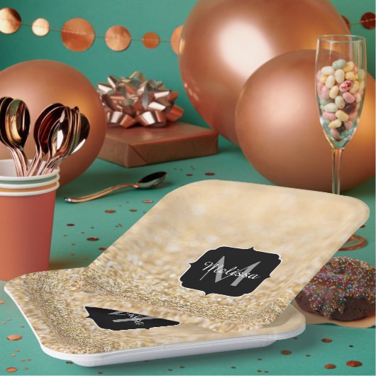Champagner-Gold-Kunststoff-Glitter-Funkeln Monogra Pappteller (Multi)