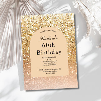 Champagner Gold Rosé Glitter 60. Geburtstag Einladung