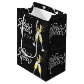 Champagner Gold Schwarzer Wein Glass Confetti Mode Mittlere Geschenktüte (Vorderseite Schrägansicht)