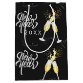Champagner Gold Schwarzer Wein Glass Confetti Mode Mittlere Geschenktüte (Vorderseite)