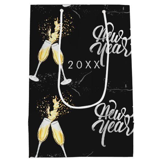 Champagner Gold Schwarzer Wein Glass Confetti Mode Mittlere Geschenktüte (Rückseite)