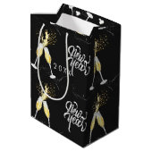 Champagner Gold Schwarzer Wein Glass Confetti Mode Mittlere Geschenktüte (Rückseite Schrägansicht)