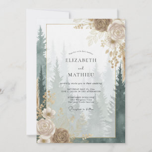 Champagner-Gold-Wald-Eukalyptus-Hochzeit Einladung