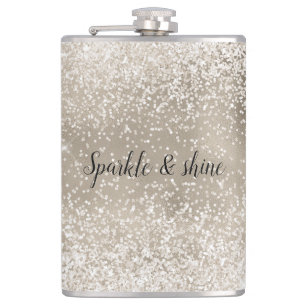 Champagner Gold Weiß Glitzernd Glitter Flachmann