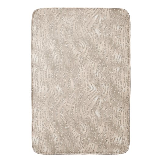 Champagner Gold Weißer Glitzer Zebra Print Badematte (Vorderseite Vertikal)