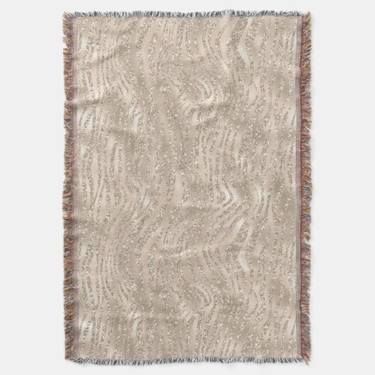 Champagner Gold Weißer Glitzer Zebra Print Decke (Vorderseite Vertikal)