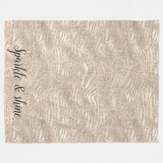 Champagner Gold Weißer Glitzer Zebra Print Fleecedecke (Vorderseite (Horizontal))
