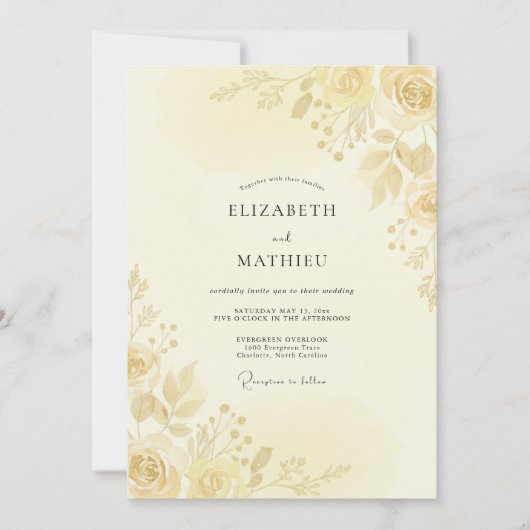 Champagner-Goldene Hochzeit mit Blättern Einladung (Vorderseite)