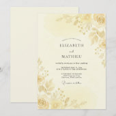Champagner-Goldene Hochzeit mit Blättern Einladung (Vorne/Hinten)
