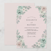 Champagner-Grau-grüne-Eukalyptus-Hochzeit Einladung (Vorne/Hinten)