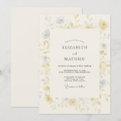 Champagner-Grau-Wildblumen-Hochzeit Einladung (Vorne/Hinten)