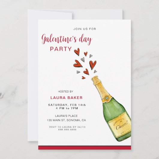Champagner & Herz Galentine's Day Party Einladung (Vorderseite)