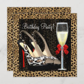 Champagner High Heel Schuhe Leopard Geburtstag Einladung (Vorne/Hinten)