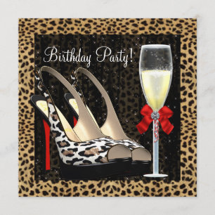 Champagner High Heel Schuhe Leopard Geburtstag Einladung