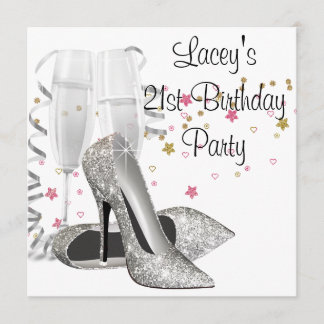 Champagner High Heels 21. Geburtstag Party Einladung