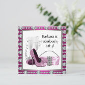 Champagner High Heels Frauen Rosa & Schwarz Geburt Einladung (Stehend Vorderseite)