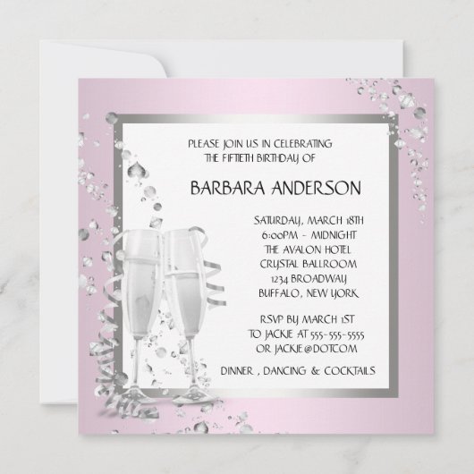 Champagner High Heels Frauen Rosa & Schwarz Geburt Einladung (Rückseite)