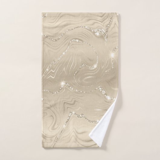 Champagner Hintergrund Weiß und Beige Glitzer Badhandtuch Set (Handtuch)