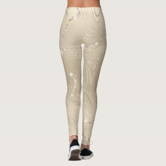 Champagner Hintergrund Weiß und Beige Glitzer Leggings (Rückseite)