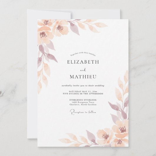 Champagner Hochzeit mit ätherischen Blumen Einladung (Vorderseite)