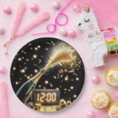 Champagner im neuen Jahr mit Mitternachtsuhr Pappteller (Party)