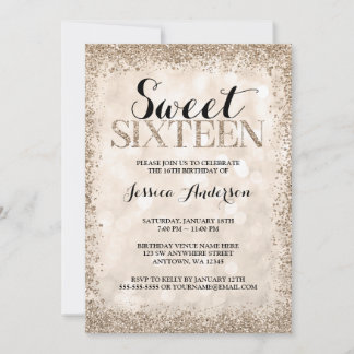 Champagner Imitate Glitzer Sweet 16 Geburtstag Einladung