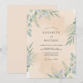 Champagner Immergrün-Blatt-Hochzeit Einladung (Vorne/Hinten)