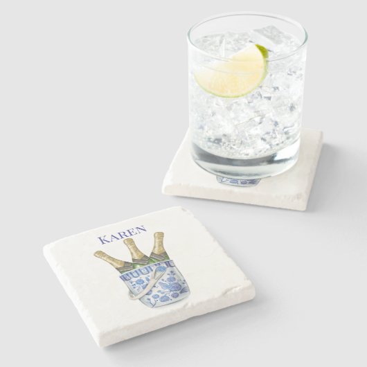 Champagner in Chinoierie-Eiswürfel Steinuntersetzer (Seitenansicht)