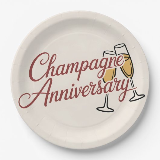 Champagner-Jubiläumsfeier-Schriftgrafik Pappteller (Vorderseite)