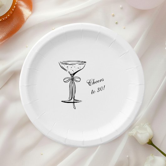 Champagner-Kelch Prost zum Geburtstag Weiß Pappteller